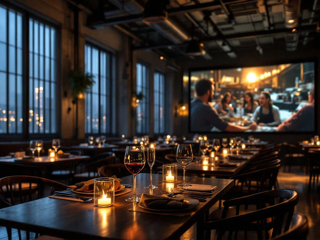 Stijlvol cinema-restaurant waar gasten gourmetgerechten nuttigen die perfect aansluiten bij de culinaire filmscène op het grote scherm, de essentie van Cinema Culinair.